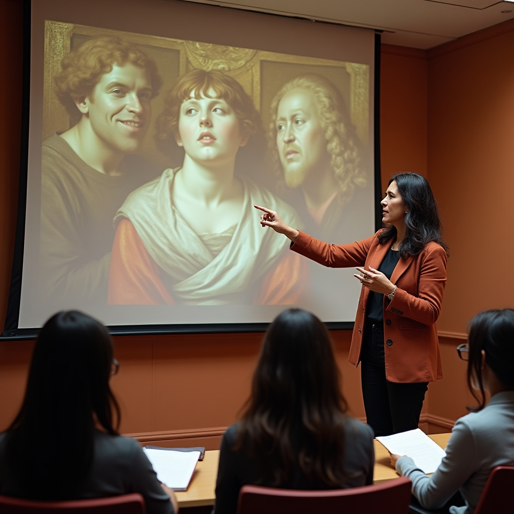 Lezione di storia dell'arte con opere proiettate